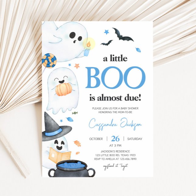 Invitación Baby Shower Blue Little Boo Halloween (Blue Little Boo Invitation 
)
