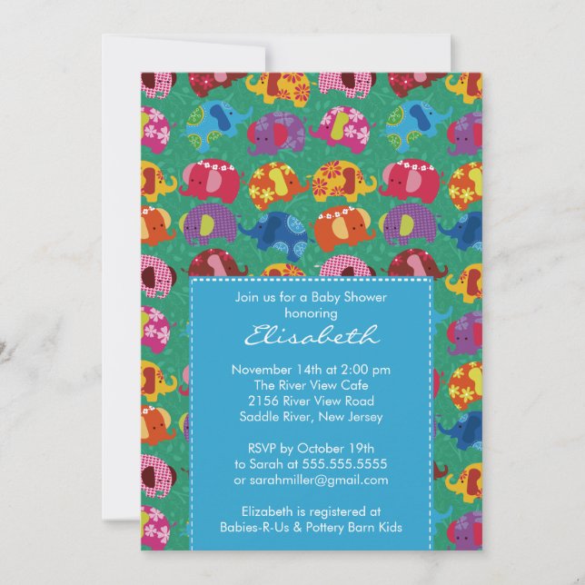 Invitación Baby Shower Blue Mod Elephant Boy (Anverso)