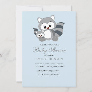 Invitación Baby Shower Blue Mom & Bub Racoon Boy