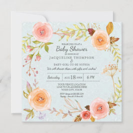 Invitación Baby Shower Blue n Pink Watercolor Floral Damask