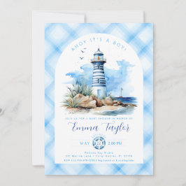 Invitación Baby Shower Blue Nautical Lighthouse Boy