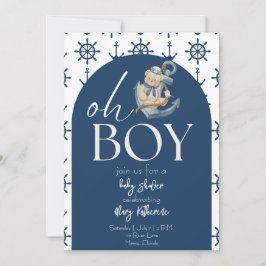 Invitación Baby Shower Blue Nautical Teddy Bear
