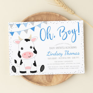 Invitación Baby Shower Blue Oh Boy Cow