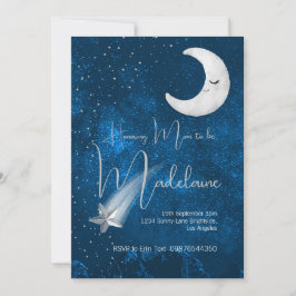 Invitación Baby Shower Blue Over The Moon Cute