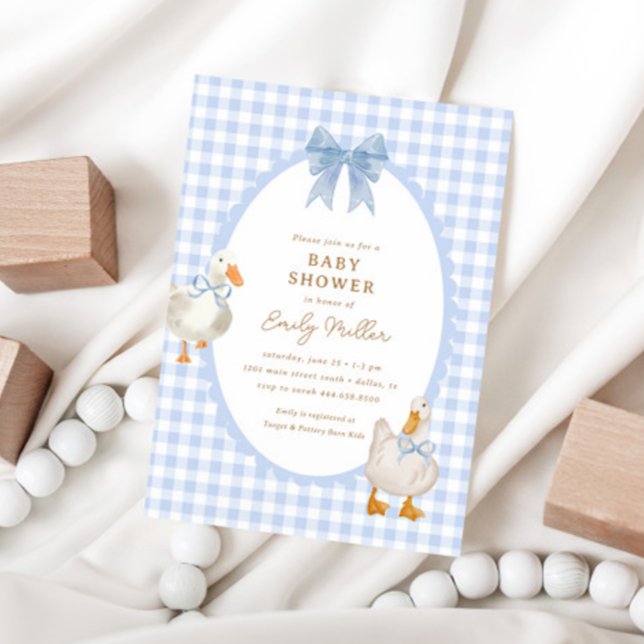 Invitación Baby Shower Blue Plaid Gock Coquette (Subido por el creador)