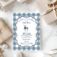 Baby Shower Blue Plaid Reindeer