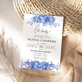Invitación Baby Shower Blue Porcelain Floral Chinoiserie