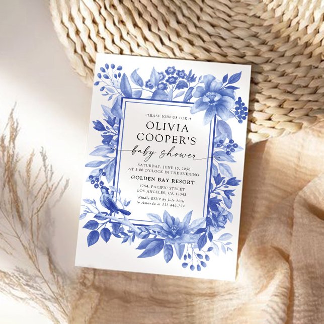 Invitación Baby Shower Blue Porcelain Floral Chinoiserie (Subido por el creador)