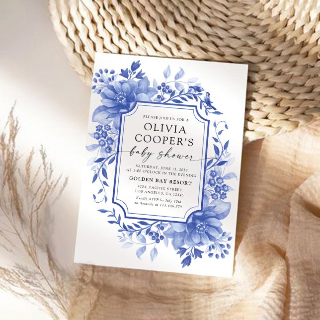 Invitación Baby Shower Blue Porcelain Floral Chinoiserie (Subido por el creador)