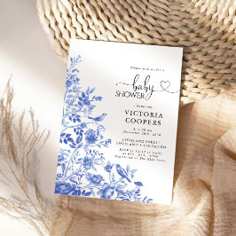 Invitación Baby Shower Blue Porcelain Floral Chinoiserie