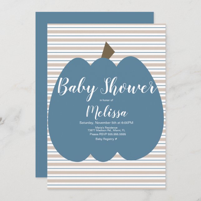 Invitación Baby Shower Blue Pumpkin Boy (Anverso / Reverso)