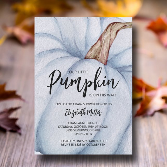 Invitación Baby Shower Blue Pumpkin Boy (Large blue pumpkin boy baby shower invitations, INSTANT DOWNLOAD and/or PRINTED)