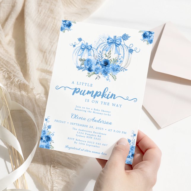 Invitación Baby Shower Blue Pumpkin Fall (Subido por el creador)