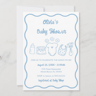 Invitación Baby Shower Blue Quirky Hand Drawavy Frame Boy