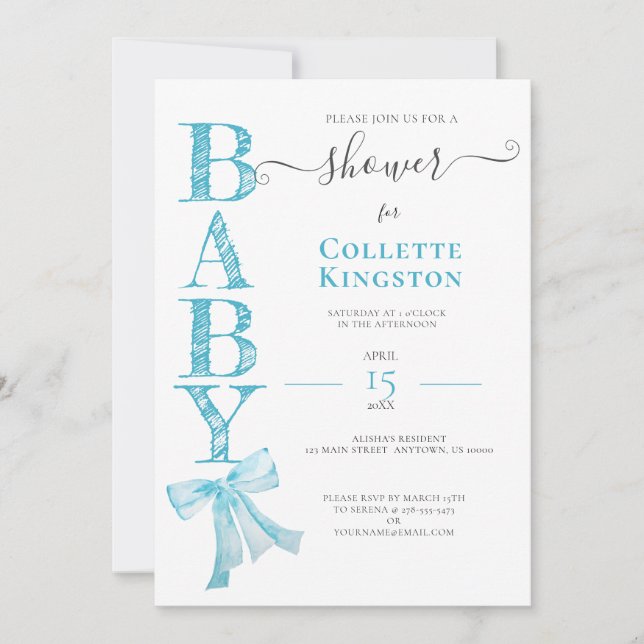 Invitación BABY SHOWER BLUE RIBBON BOY (Anverso)