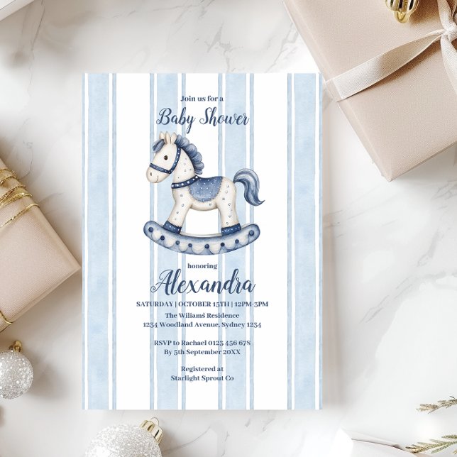 Invitación Baby Shower Blue Rocking Horse (Subido por el creador)
