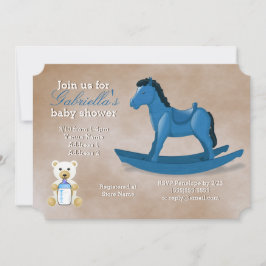 Invitación Baby Shower Blue Rocking Horse
