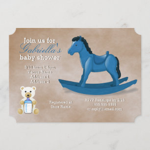 Invitación Baby Shower Blue Rocking Horse