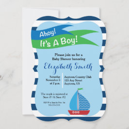 Invitación Baby Shower Blue Sailboat Nautical Boy
