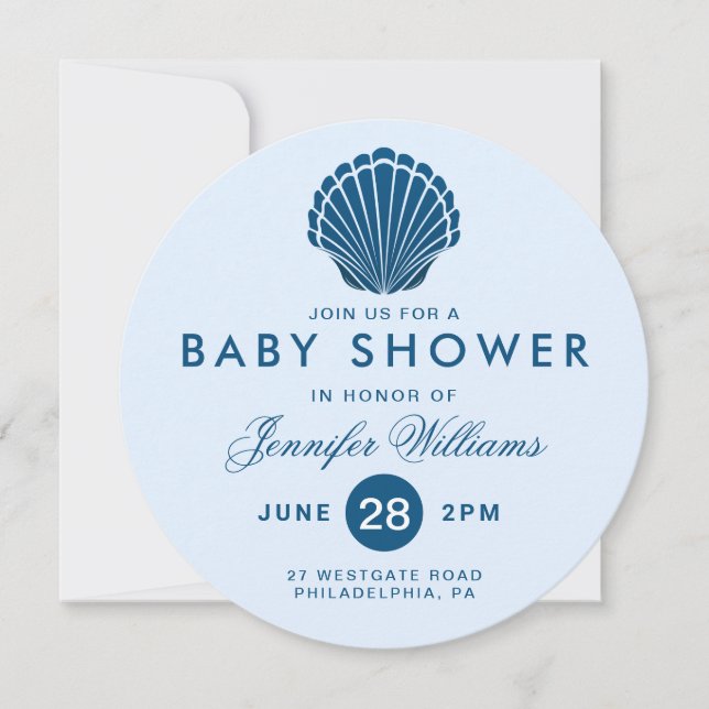 Invitación BABY SHOWER | Blue Seashell Beach Invite (Anverso)