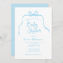 Invitación Baby Shower Blue Simple Bow