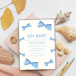 Invitación Baby Shower Blue Simple Bow Frame Boy