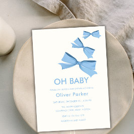 Invitación Baby Shower Blue Simple Bow Ribbon Boy