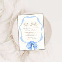 Baby Shower Blue Simple Vintage Bow Frame Boy