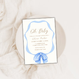 Invitación Baby Shower Blue Simple Vintage Bow Frame Boy
