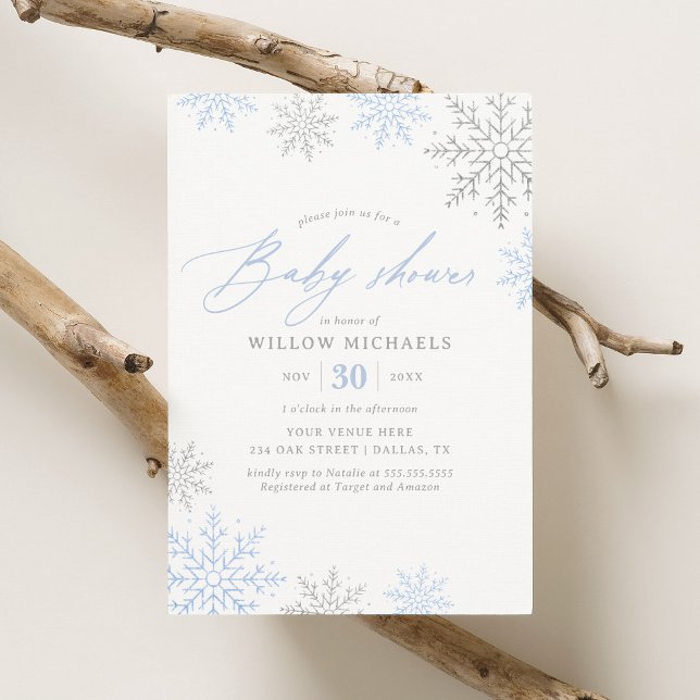 Invitación Baby Shower Blue Snowflake Winboy Boy (Subido por el creador)