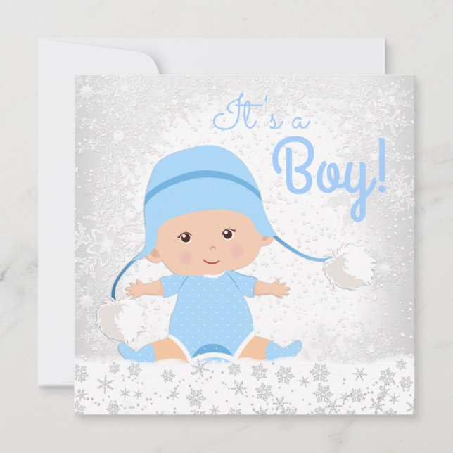 Invitación Baby Shower Blue Snowflake Winter Wonderland (Anverso)