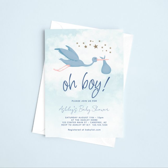 Invitación Baby Shower Blue Stork Boy (Subido por el creador)