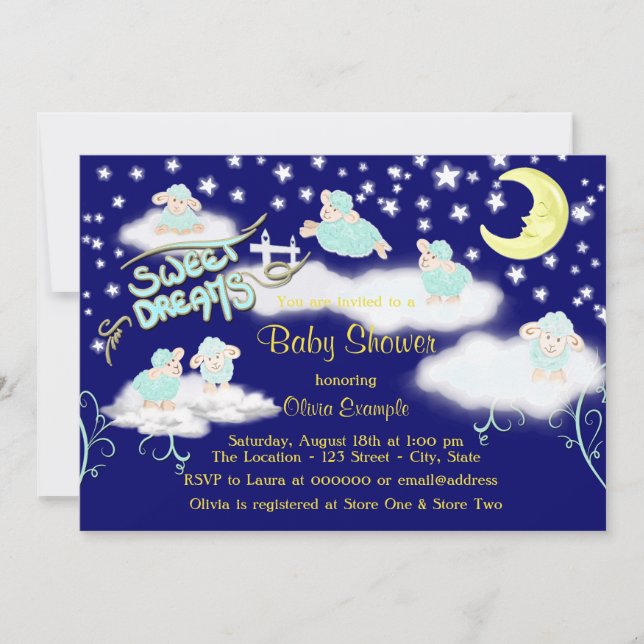 Invitación Baby Shower Blue Sweet Dreams (Anverso)