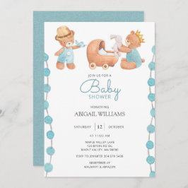 Invitación Baby Shower Blue Teddy Bear