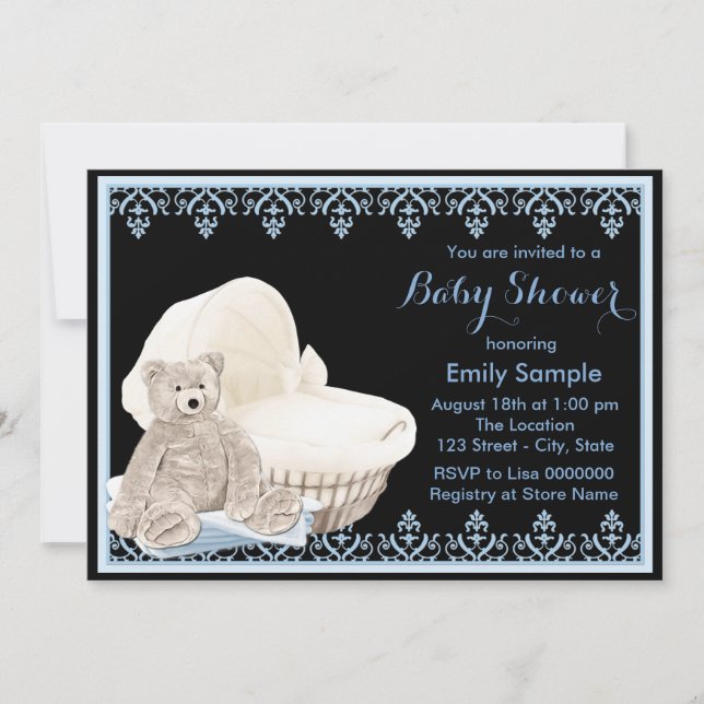 Invitación Baby Shower Blue Teddy Bear (Anverso)