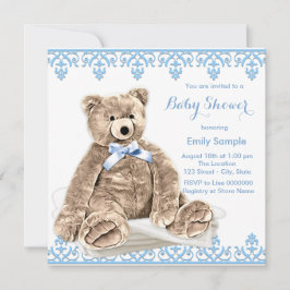 Invitación Baby Shower Blue Teddy Bear