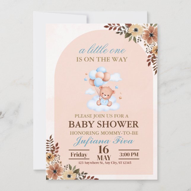 Invitación Baby Shower Blue Teddy Bear (Anverso)
