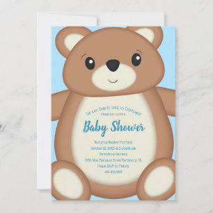 Invitación Baby Shower Blue Teddy Bear - Estilo 1