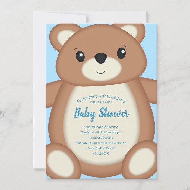 Invitación Baby Shower Blue Teddy Bear - Estilo 1 (Anverso)