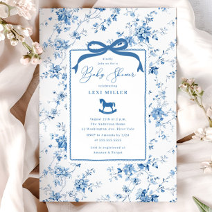 Invitación Baby Shower Blue Toile Rocke Horse