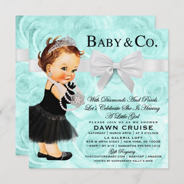 Invitación Baby Shower Blue vintage (Anverso / Reverso)