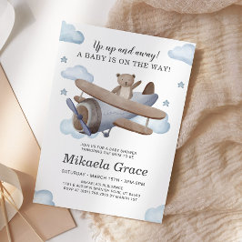 Invitación Baby Shower Blue Vintage Airplane