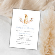 Baby Shower Blue Whimsical Bunny Wildflower
