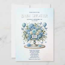 Baby Shower Blue White Floral Vase