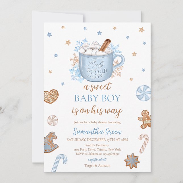 Invitación Baby Shower Blue Winter Boy (Anverso)
