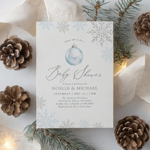 Invitación Baby Shower Blue Winter Snowflake Boy