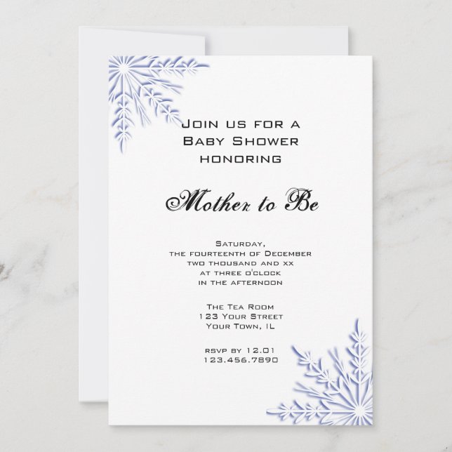 Invitación Baby Shower Blue Winter Snowflakes (Anverso)