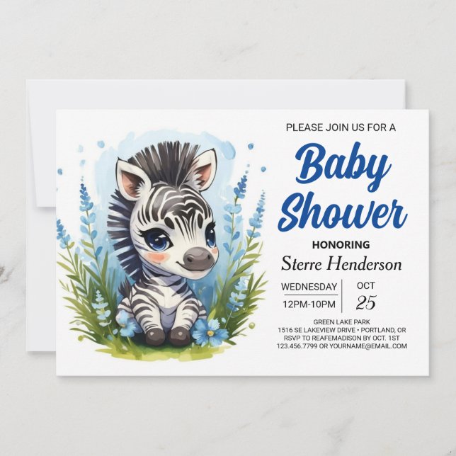 Invitación Baby Shower Bohemian Blue Magic Zebra Boy (Anverso)