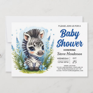 Invitación Baby Shower Bohemian Blue Magic Zebra Boy