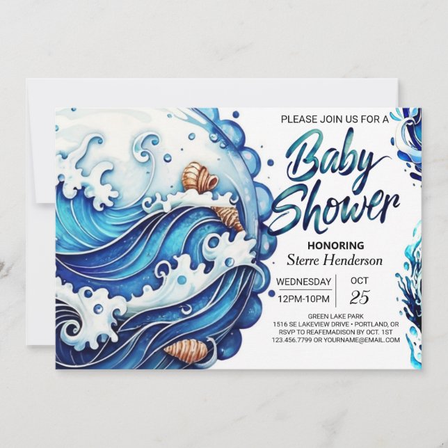 Invitación Baby Shower Bohemian Blue Water (Anverso)